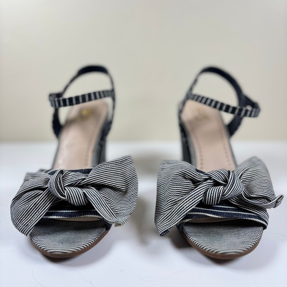 Circus by Sam Edelman Eva Pump Heels Sz 9‎ Navy White Stripe Bow Nautical Pin-up - Picture 2 of 11